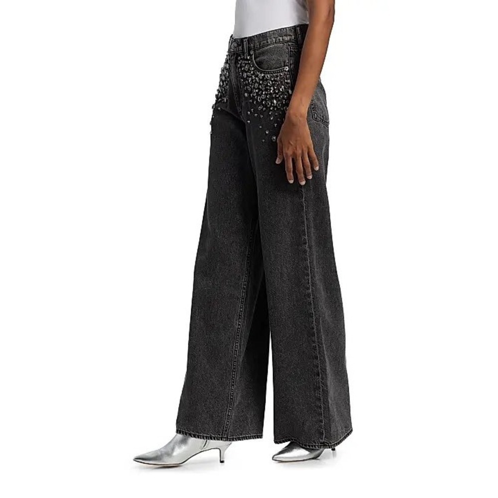 Rag & Bone Angelique Jewel Sofie High-Rise Ultra Wide Leg Jeans Black 34 NWT - Picture 3 of 8